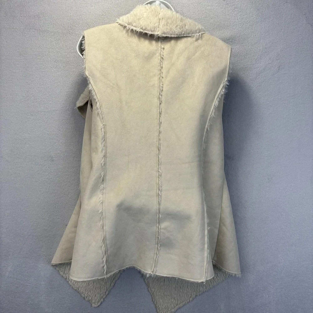 Knox Rose Faux Shearling Vest Womens Large Cream White Open Front Waterfall Cozy